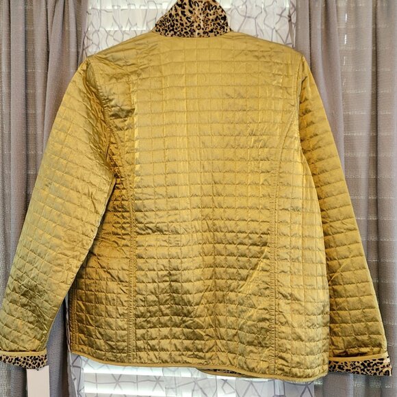 90s Deadstock Koret Womens Reversible Quilted Jacket Leopard Gold Size 16 - Picture 4 of 12